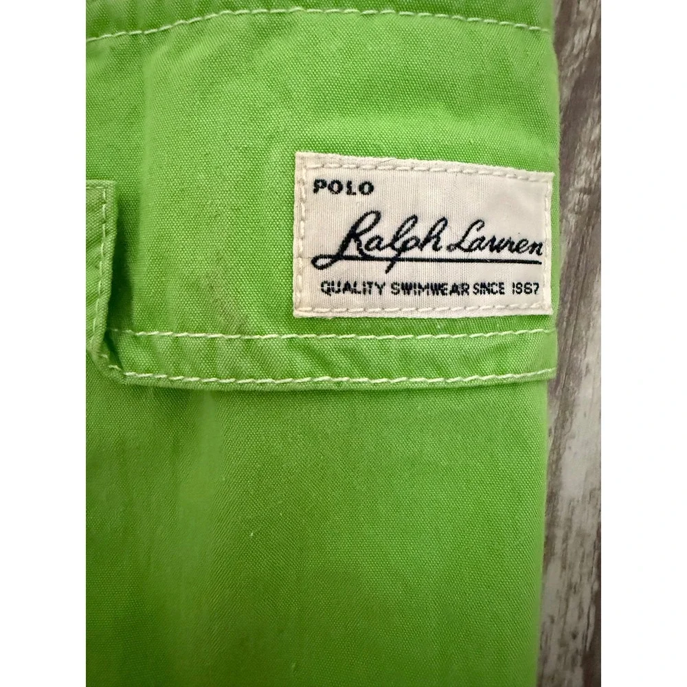 Polo Ralph Lauren Mens Lime Green Swim Trunks‎ Cargo Pocket Mesh Lined Large